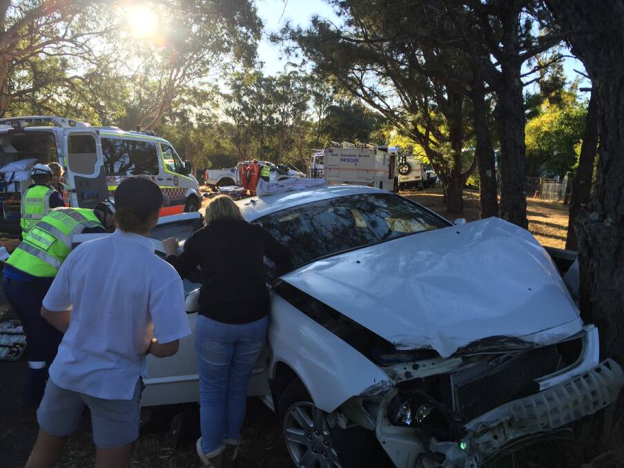 The scene of the crash on Grose Wold Road, Grose Vale on Tuesday afternoon. Picture: CareFlight