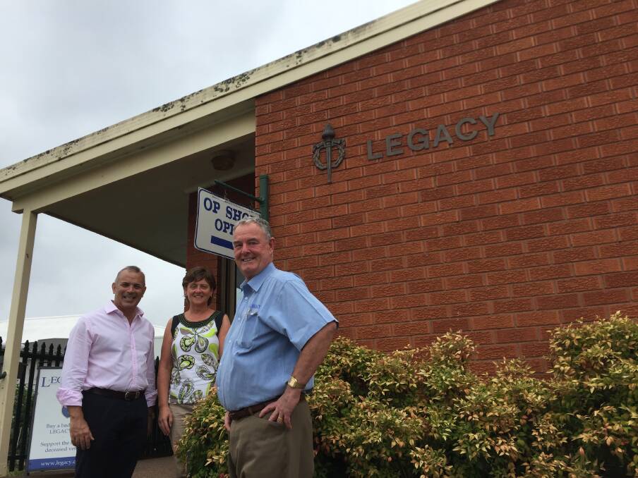 Sydney Legacy CEO John Hutcheson, Legatee Jane McNeilage and chairman Eric Easterbrook outside the building on East Market Street on Friday. 