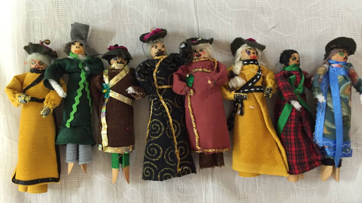 Some of the very charming Mongol horde peg dollies made by vice president Margaret Tye.