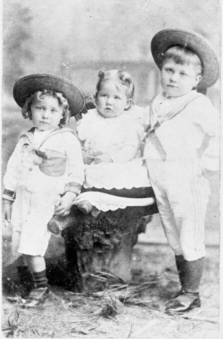 Siblings Charles Rhodes born 1890, Phillipa Rhodes born 1894, Stephen Rhodes born 1892. Phillipa was the first child born at the Labour Settlement in a cart covered by a tent before any buildings had been constructed. She was amongst the first pupils to attend Currency Creek Public School. From the collection of Arthur Cooper. 
