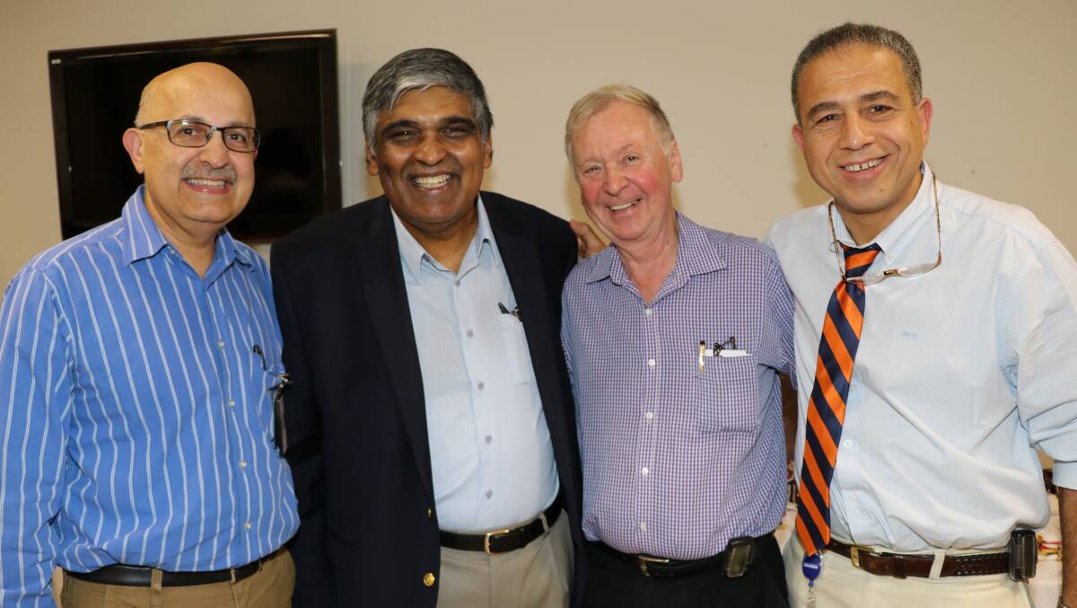 Doctors Deo Tewari, Lindsay Patterson and Maged Ghabriel show their support for Dr Ramesh, second from left, at the hospital's Foundation Day ceremony on October 7. Picture: Kerrie Powers
