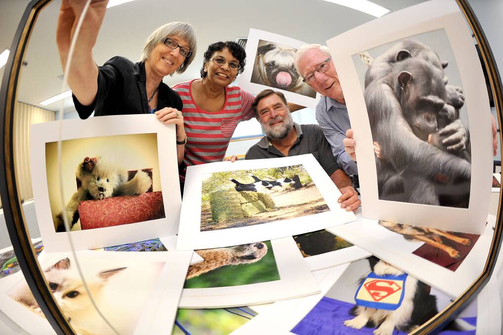The club's Josephine Blue, Marian Paap, Alan Aldrich and Charles Sutton with some of their work at the hospital in 2014. Picture: Kylie Pitt