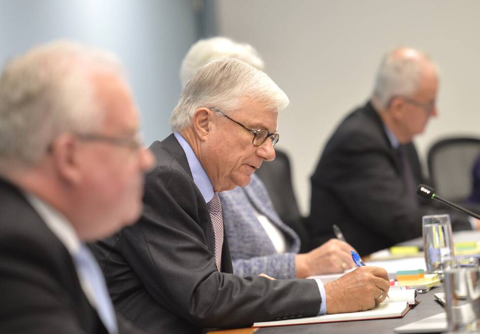 Commissioner Justice Peter McClellan listens to evidence in Sydney on February 6.
