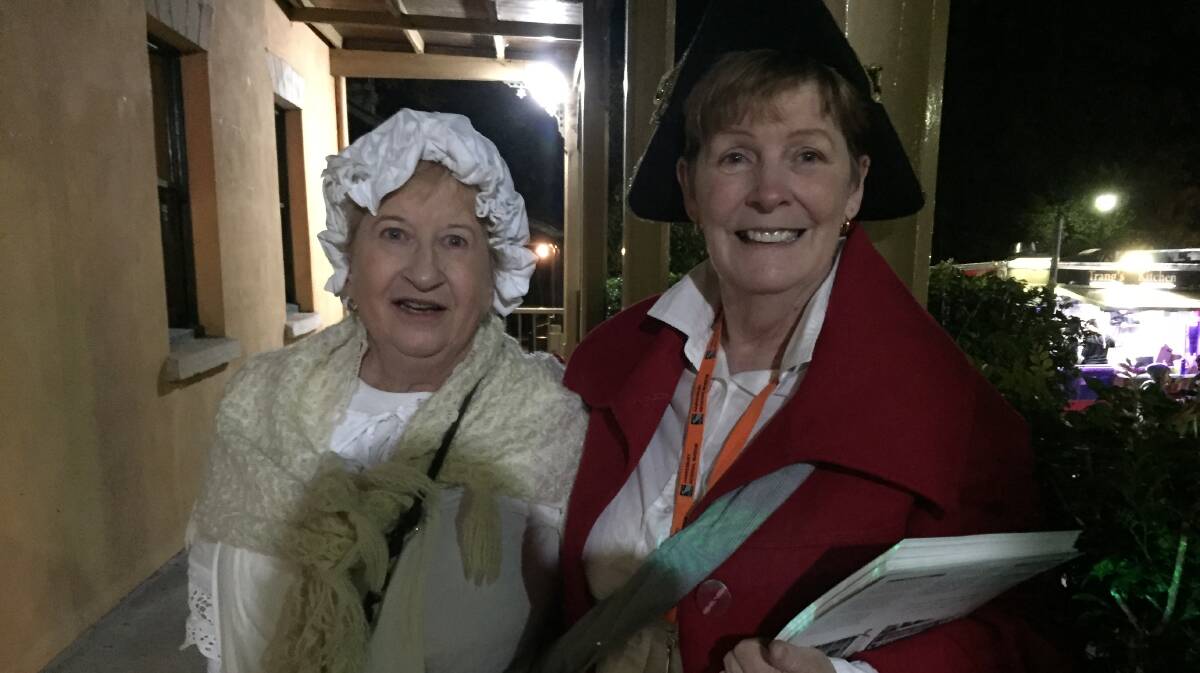 Volunteers manning Hawkesbury Museum, which was open until 9pm on the night, included the suitably kittted out Sharon Lamb and Sue Schwartz.