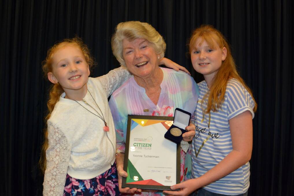 2017 Citizen of the Year Yvonne Tuckerman with her granddaughters Isabelle, 8 and Jazmin, 9.