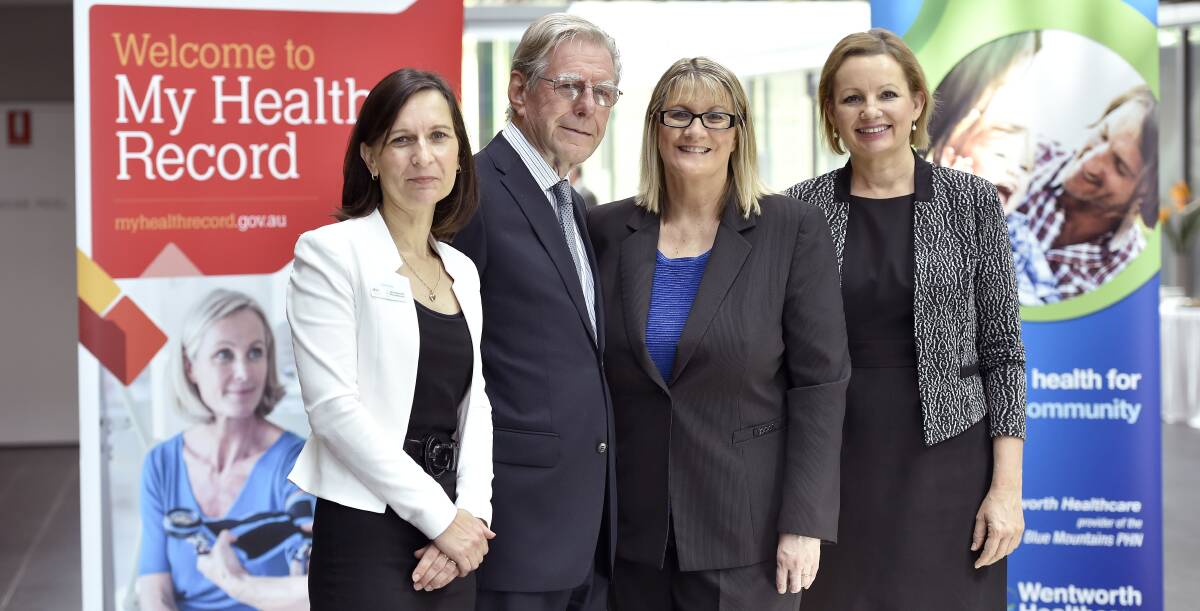 NBMPHN CEO Lizz Reay, Hawkesbury Hospital's Community Board of Advice's Bryan Smith, Macquarie MP Louise Markus and Health Minister Sussan Ley at the My Health Record launch at Werrington last Friday.