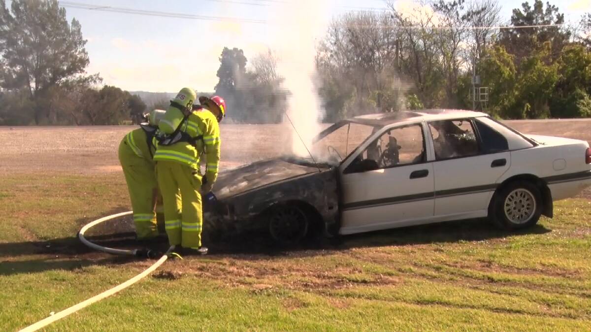 Headquarters Brigade officers attended the car fire at Freemans Reach this morning. Picture: TNV Webcam