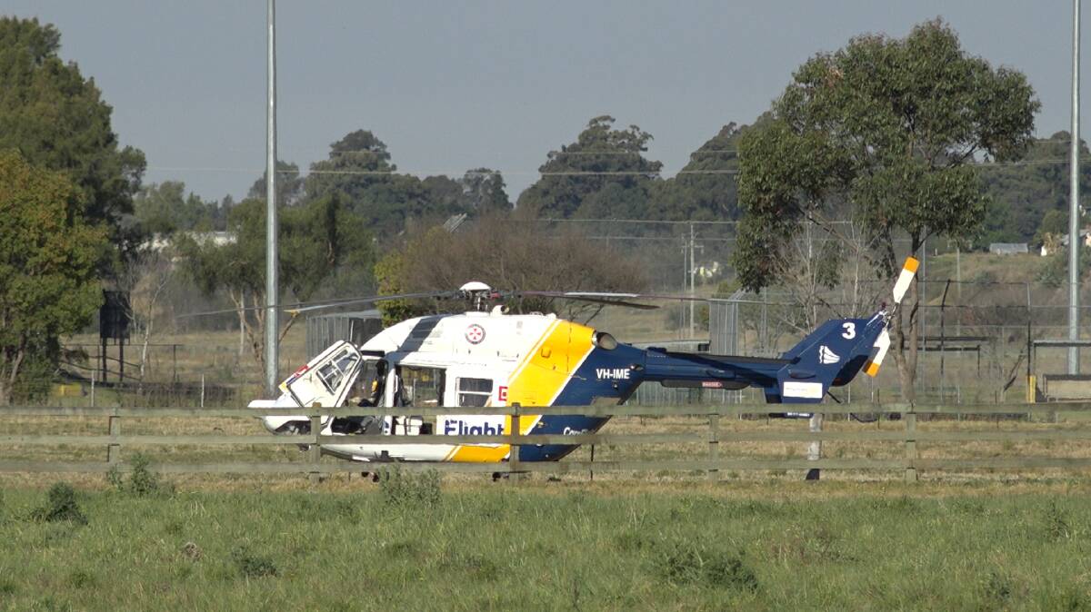 The CareFlight helicopter landed and provided specialist doctor and paramedic but did not take the patient. Picture: TNV Webcam
