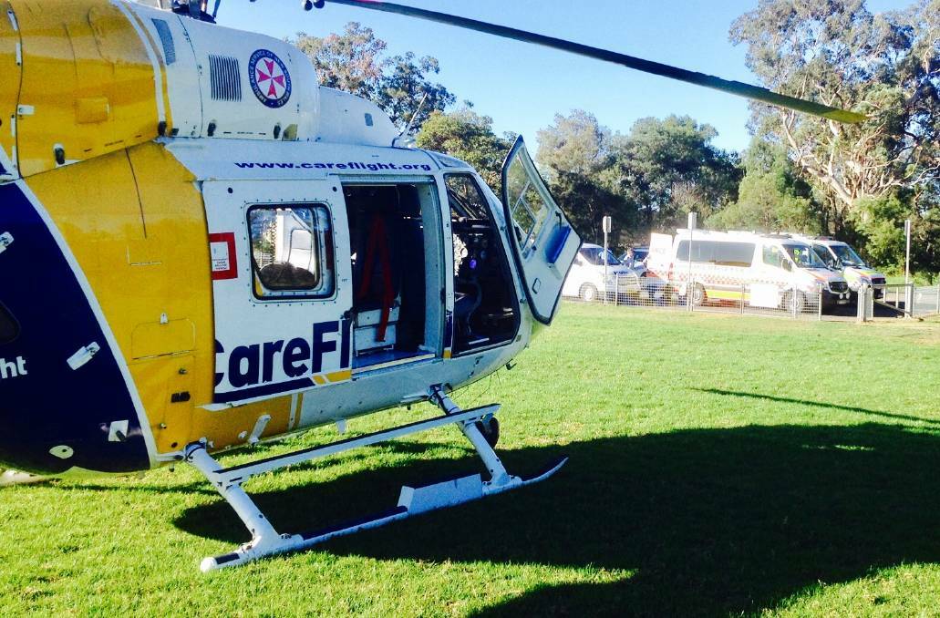 The CareFlight helicopter at St John's Oval, Blaxland.