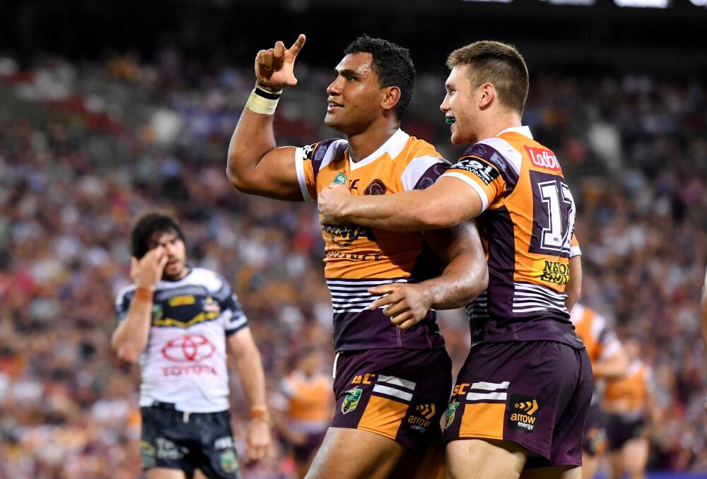 Action from the NRL round two clash between Brisbane Broncos and North Queensland Cowboys. Picture: Darren England/AAP