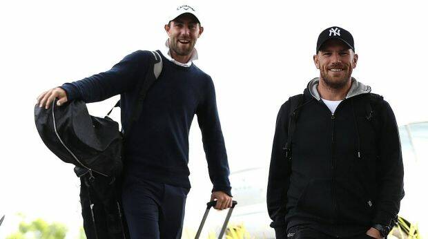 Glenn Maxwell (L), pictured here with Aaron Finch arriving during the Australian Cricketers' Association Golf Day, is one of the players being offered a 'free contract'.  Photo: Ryan Pierse