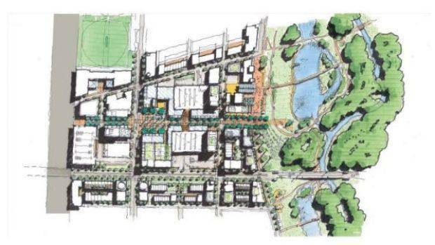 Artist impression of the proposed town centre at South West Creek. Picture: NSW Department of Planning and Environment