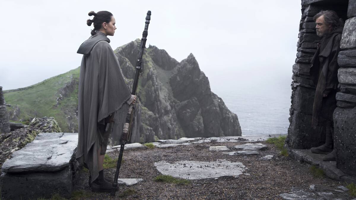 Next generation: Daisy Ridley's Rey meets with jaded hero Luke Skywalker (Mark Hamill) on a secluded island in Star Wars: The Last Jedi, rated M, in cinemas now.