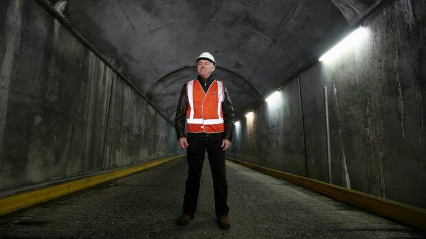 Prime Minister Malcolm Turnbull in a tunnel near the Tumut 2 power station. Photo: Alex Ellinghausen
