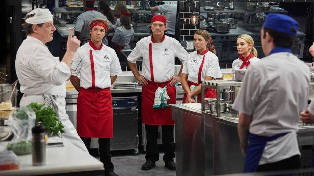Pierre White addresses the celebrity contestants before they serve customers. Photo: Seven
