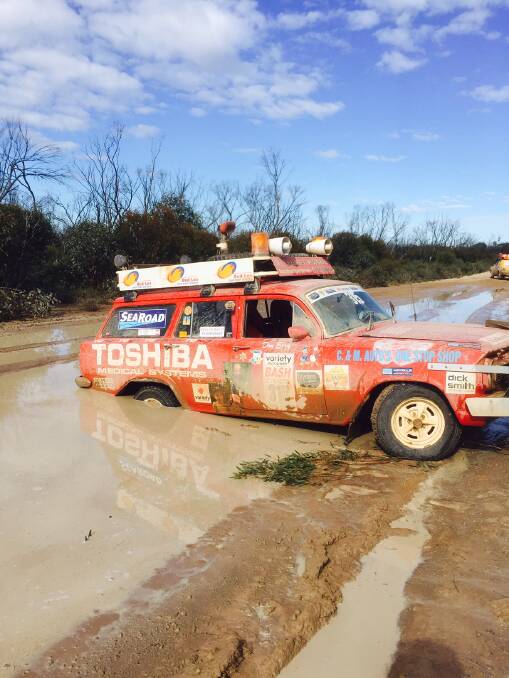 Don Ezzy's 1964 Holden in mud on The Nullabor in 2015.