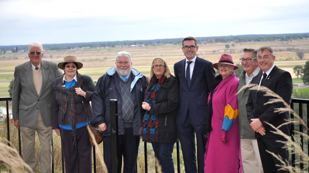 UPGRADE: Windsor Rotarian Tony Miller, Councillor Jill Reardon, Mayor Kim Ford, Federal Member for Macquarie Louise Markus, Hawkesbury State Member of Parliament Dominic Perrottet, Councillor Christine Paine, Windsor Rotarian Mal Roughley and Rotary Club of Windsor President Terry Munsey at Streeton Lookout.