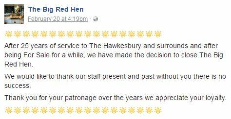 The team's announcement on The Big Red Hen Facebook page attracted over 400 comments from customers who were sorry to see them go.