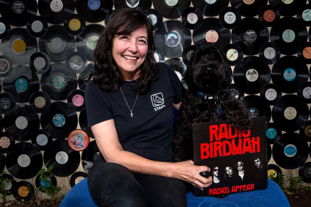 PSYCHED: Lyn Earle, owner of Richmond Records, promoting Record Store Day, with her labradoodle and shop-dog Woody. Picture: Geoff Jones