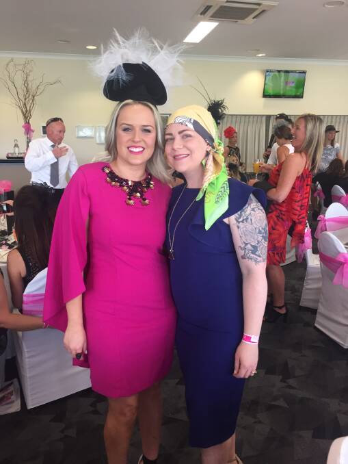 HEARTFELT CAUSE: Alaina Olejarnik (left) and Naomi-Leigh Bulmer at the 2015 Pink Finss Race Day, when Ms Bulmer was close to finishing chemotherapy.