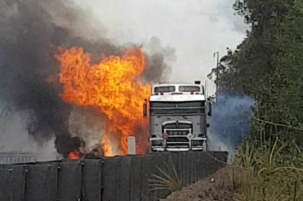 A tanker has caught fire on the M1 Motorway at Cooranbong. The motorway is closed in both directions. Picture: Wayne Lea