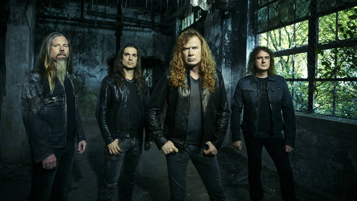 TRUE THRASH TITANS: Megadeth frontman Dave Mustaine (third left) is proud of his band's latest offering, Dystopia.