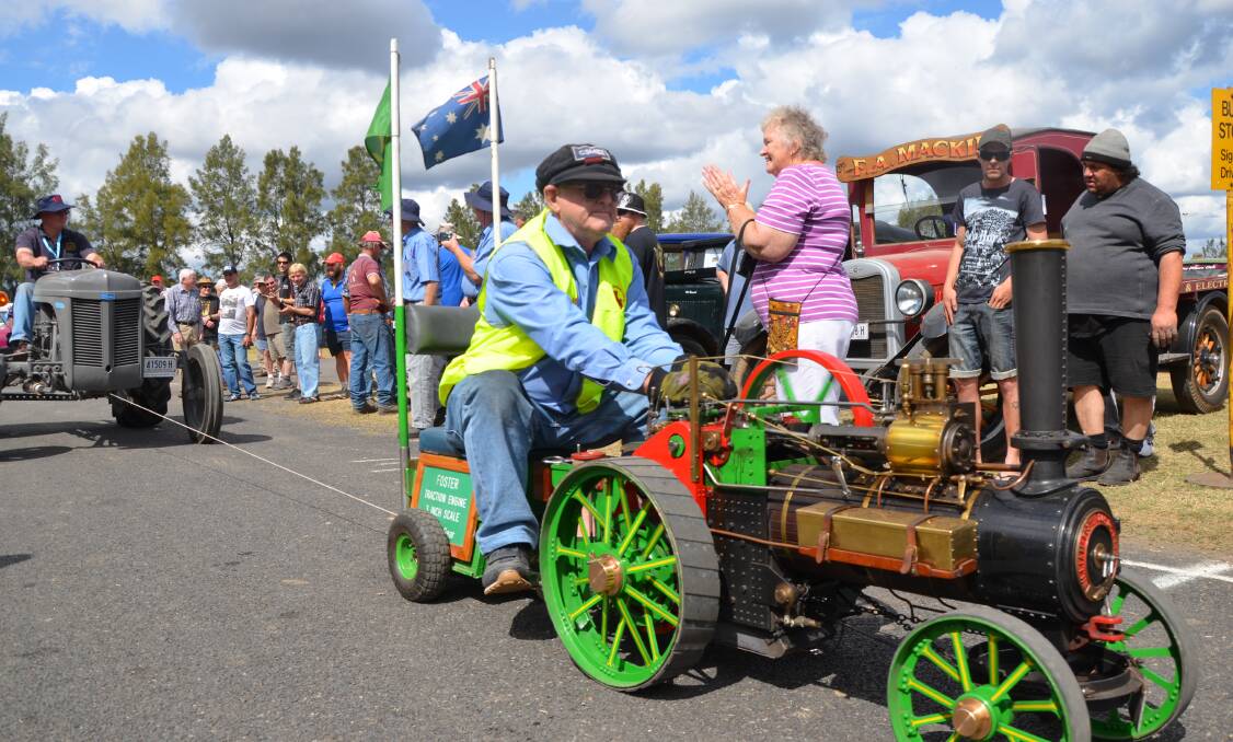 Sydney Antique Machinery Club member Russell Gear, who gives rides on his scale model traction engine.