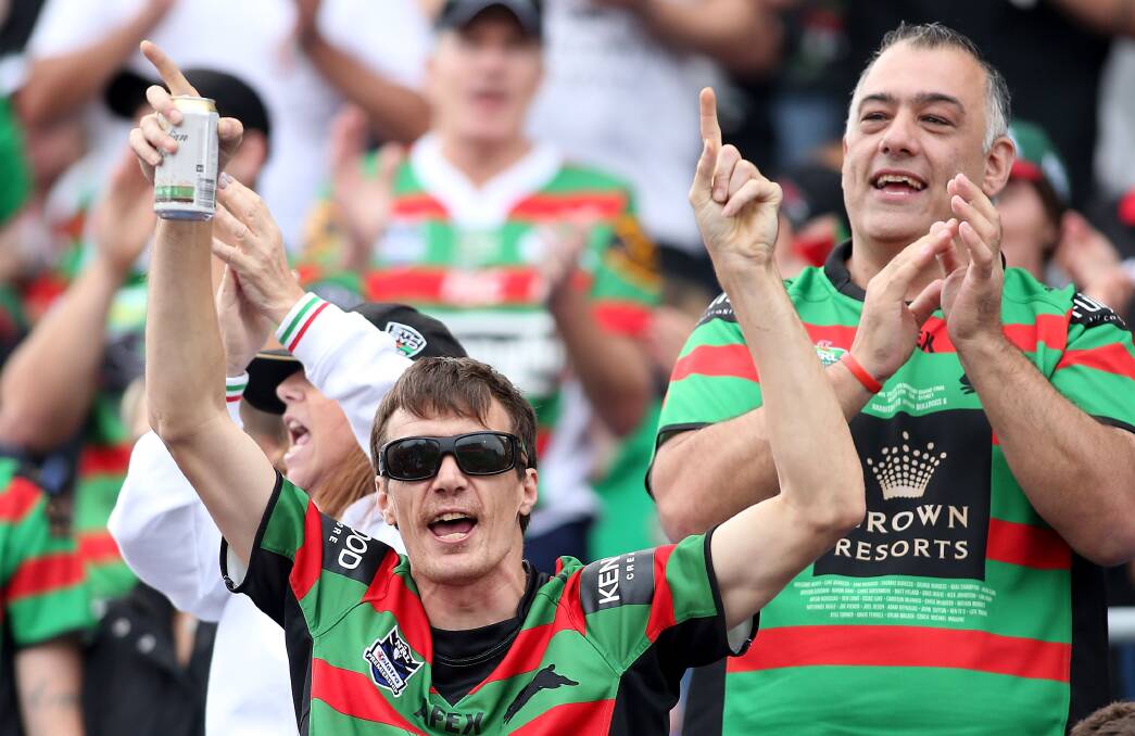 Rabbitohs fans enjoying their side's round three win against the Newcastle Knights. Picture: Getty Images