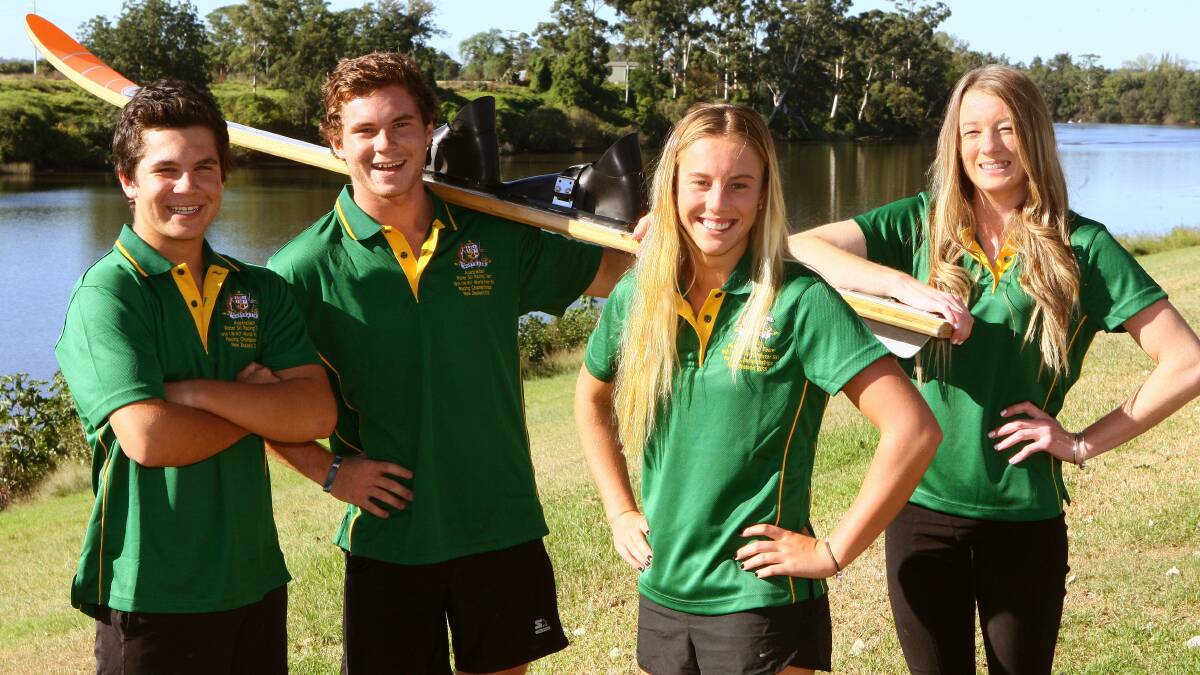 Brothers Jack and Luke Harrison with Ellen Jones and Rachael Stapleton in 2015. All four skiers have tasted water skiing success over the past two weekends. Picture: Geoff Jones