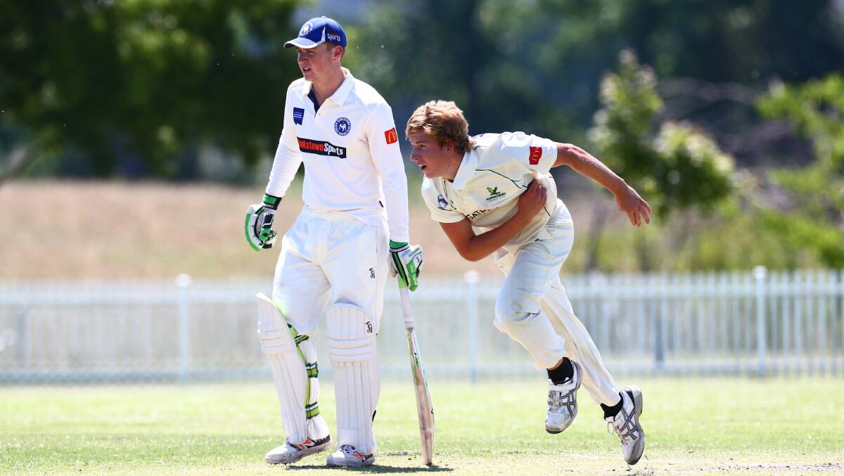 Aiden van den Nieuwboer, pictured playing last season, made a club record, taking 8-61, which is the best figure ever recorded by a bowler in second grade for Hawkesbury. Picture: Geoff Jones