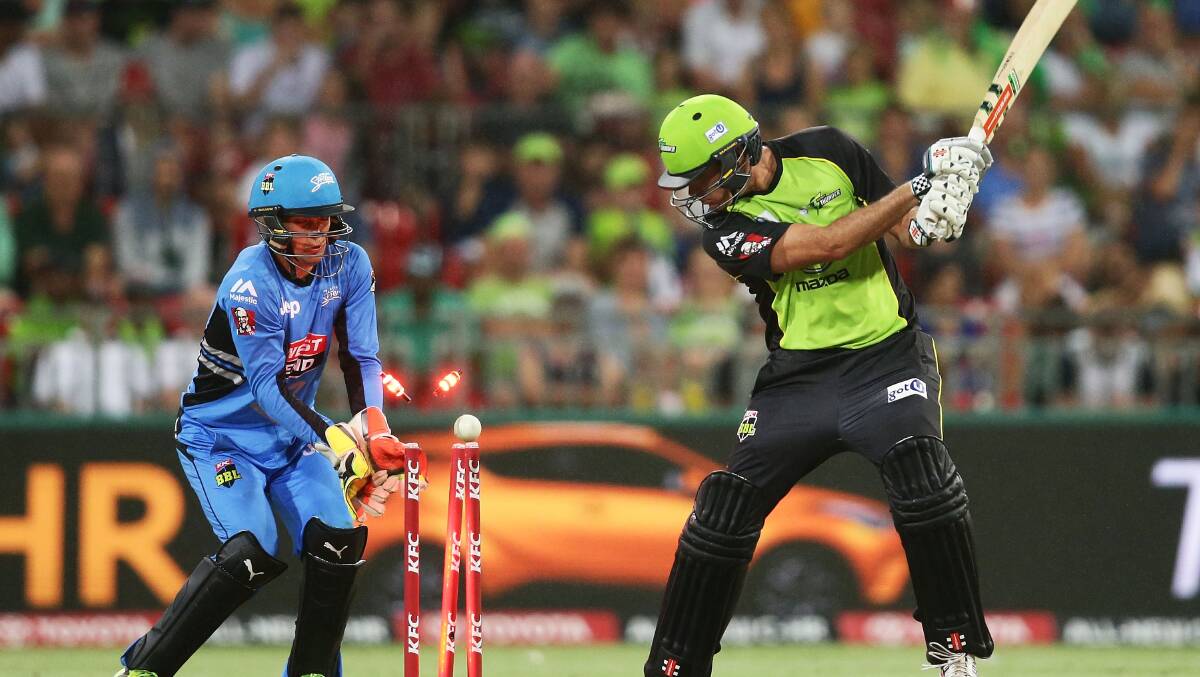 IT'S OVER: Clint McKay is bowled by Ish Sodhi and was the last wicket to fall in the Sydney Thunder's final match of the Big Bash season. Picture: Getty Images