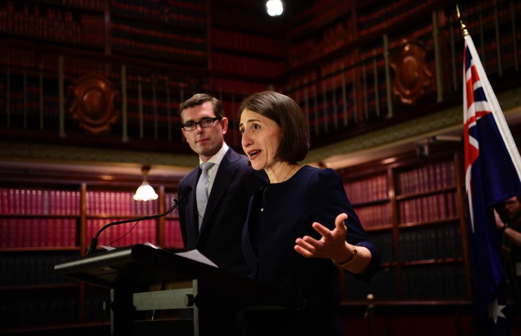 NEW LOOK: Gladys Berejiklian speaks at a press conference with Dominic Perrottet on Monday morning, after Ms Berejiklian was endorsed to be the new NSW Premier. Picture: Wolter Peeters