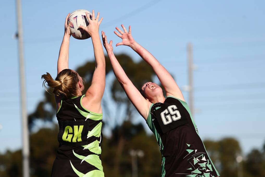 Macquarie and Londonderry play against each other earlier in the A1 netball season. Picture: Geoff Jones