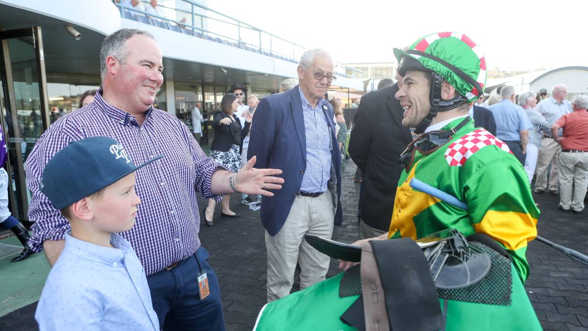 Hawkesbury trainer Brad Widdup speaks with jockey Mitchell Bell after a race in September.  Picture: Adam McLean
