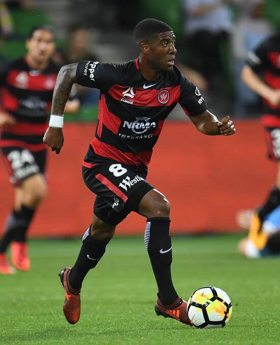 Western Sydney Wanderer Roly Bonevacia moves with the ball while playing against City. Picture: AAP Image/ Julian Smith