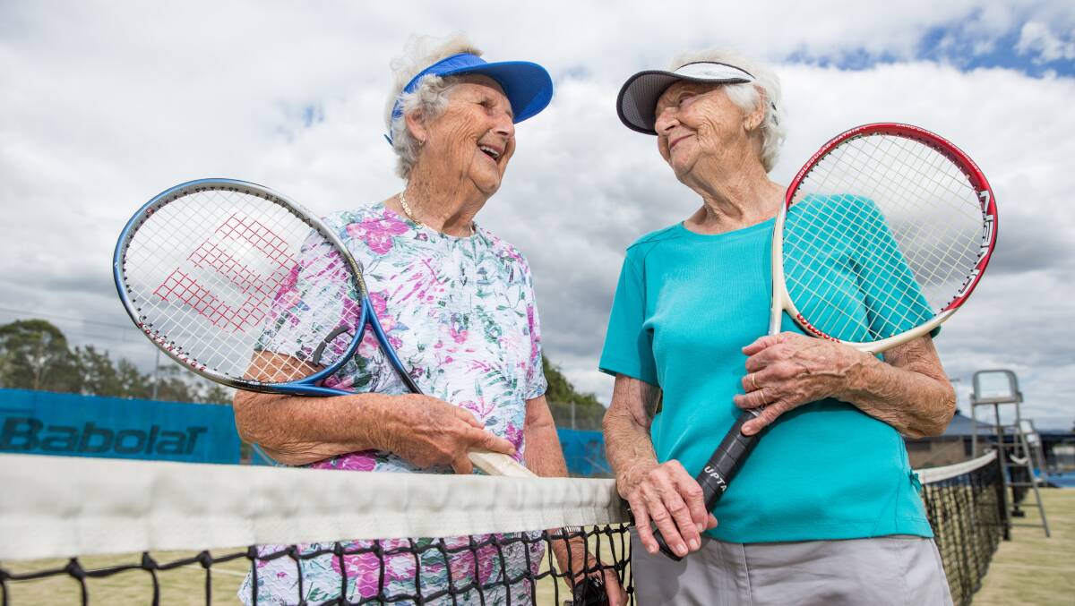 Marcia McMahon, 89, and Lynnette Nevell, 88, play tennis every week at Richmond, and have done so for about a decade. Picture: Geoff Jones