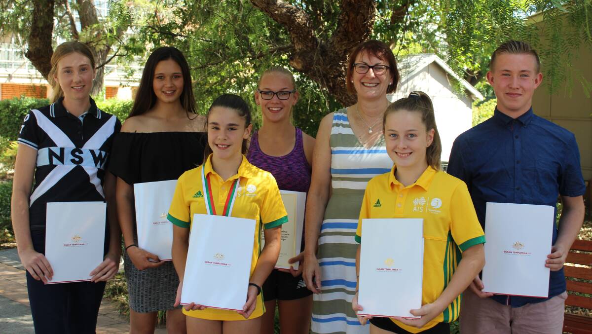 Champions: Macquarie MP Susan Templeman (third from left) with (L-R) Kalista Plummer, Meeri Lee, Molly Mamo, Renee Hardy, Emily Robertson-Hahn, and Griffin Barry. Picture: Supplied