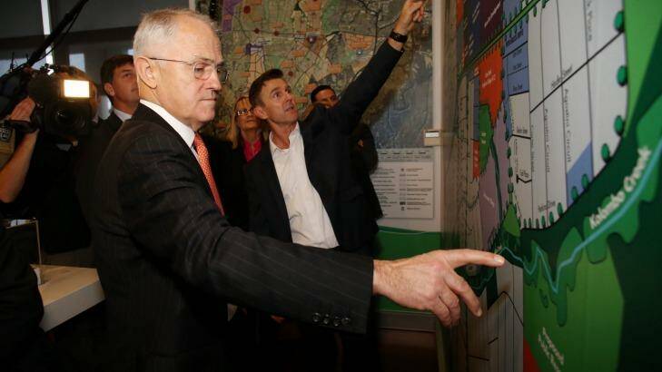 Prime Minister Malcolm Turnbull visited the Oran Park Town sales office in Sydney on Monday  Photo: Andrew Meares
