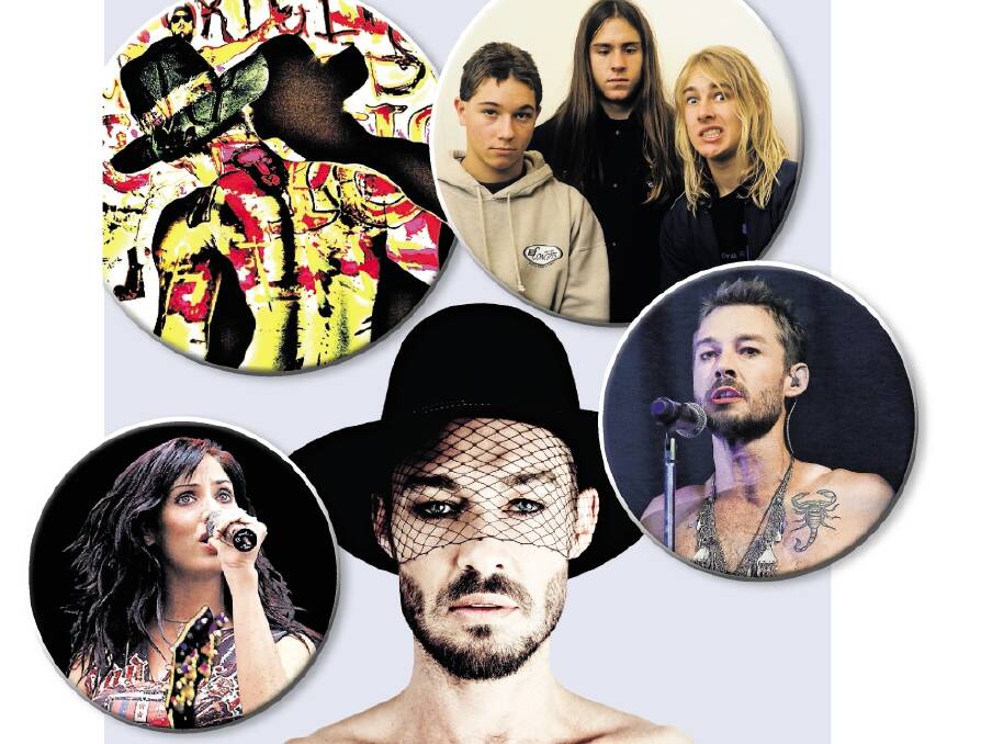 Clockwise from top left: Artwork for the new Talk album, Silverchair in the early days, Johns performing at the APRA awards in March, a veiled Johns from a new photo shoot, and Johns' ex-wife Natalie Imbruglia.
