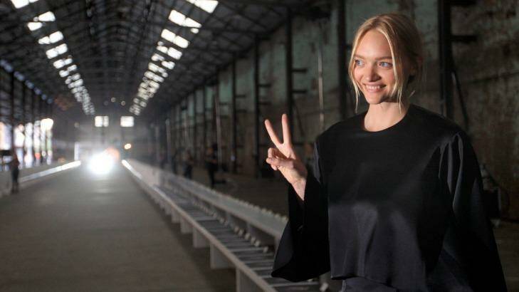 Gemma Ward poses for photographers in the lead-up to the Ellery show at Australian Fashion Week, the model's first catwalk appearance in six years.  Photo: James Alcock