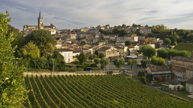 Saint-Emilion among the vineyards of the Bordeaux region.
