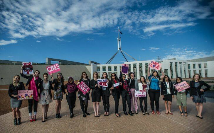 A squad of 18 young women from around Australia set to 'take over" parliament house tomorrow, when they step into the seat of an MP for the day, carrying out one concrete decision, presenting a report on gender equality in politics and potentially speaking to parliament. They are also looking to pass a motion to recreate the position of Minister for Youth. (left) Ashleigh Streeter and  Caitlin Figueiredo. Photo by Karleen Minney.