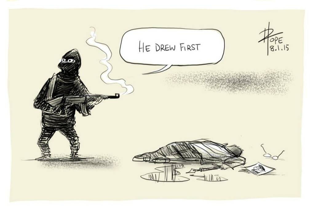 David Pope cartoon on shootings at French newspaper Charlie Hebro. Photo: David Pope