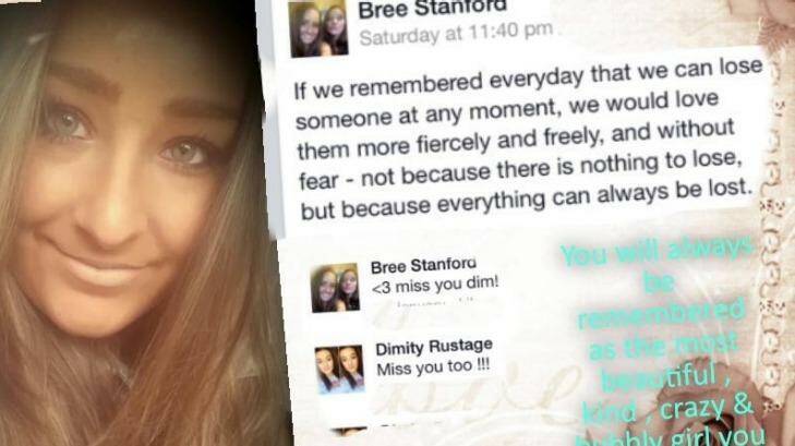 Bree Stanford: urged people to cherish each other because "we can lose someone at any moment". Photo: From Facebook