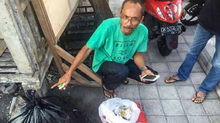 The Indonesian man who found the cut-up cards belonging to slain police officer Wayan Sudarsa in a bloodstained plastic bag.   Photo: Supplied