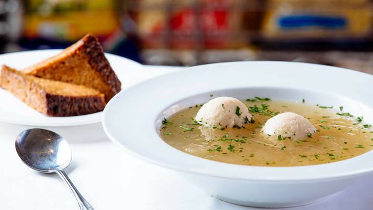 Chicken soup and knaidlach matzah balls. Photo: Tim Grey