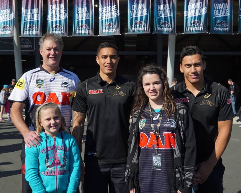 Fans day: Michael Duffy and his daughter Kiara, with Panthers players Dean Whare and Elijah Taylor, and fellow Panthers fanatic Charlotte Cleary at a recent members day.