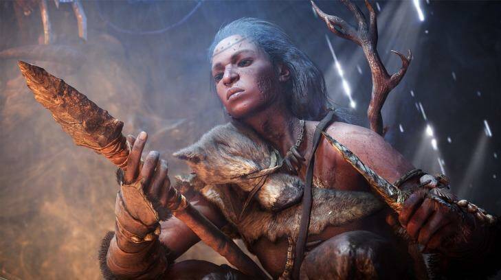 A hunter sharpens her spears in <i>Far Cry Primal</i>. Photo: Ubisoft