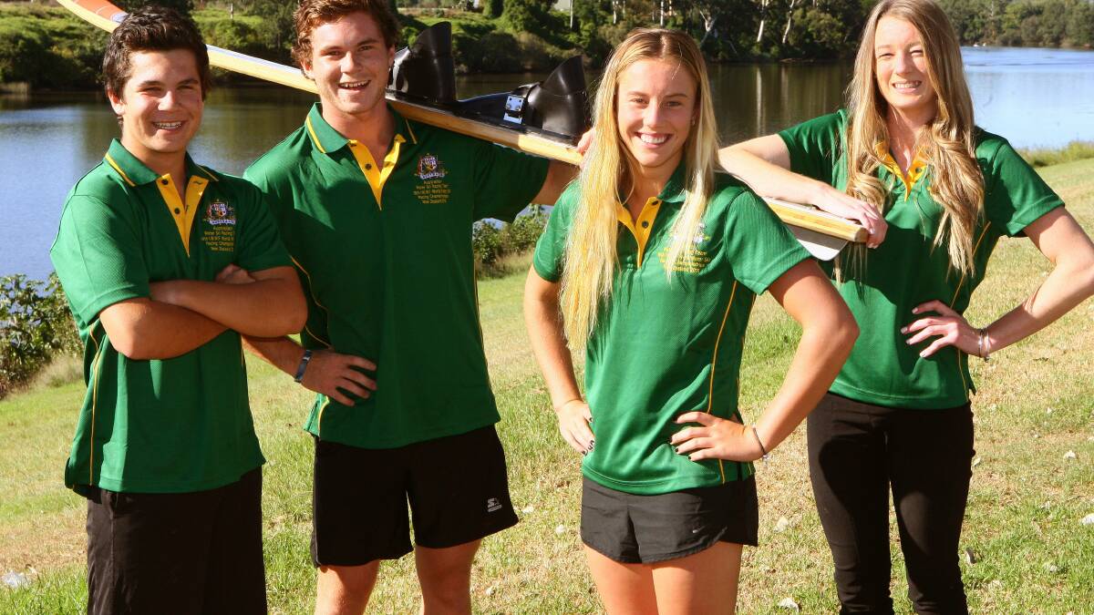 On their way: Jack and Luke Harrison, Ellen Jones and Rachel Stapleton will represent Australia along with fellow Hawkesbury skiers Cameron Osborne and Jake Tegart at the World Championships this month. Picture: Gary Warrick