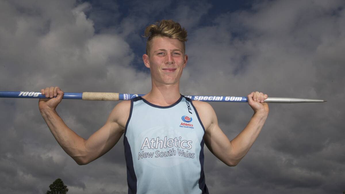 Bronze medal: 16-year-old javelin-thrower Shayne Campbell finished third at the Australian Junior Championships. Picture: Geoff Jones.
